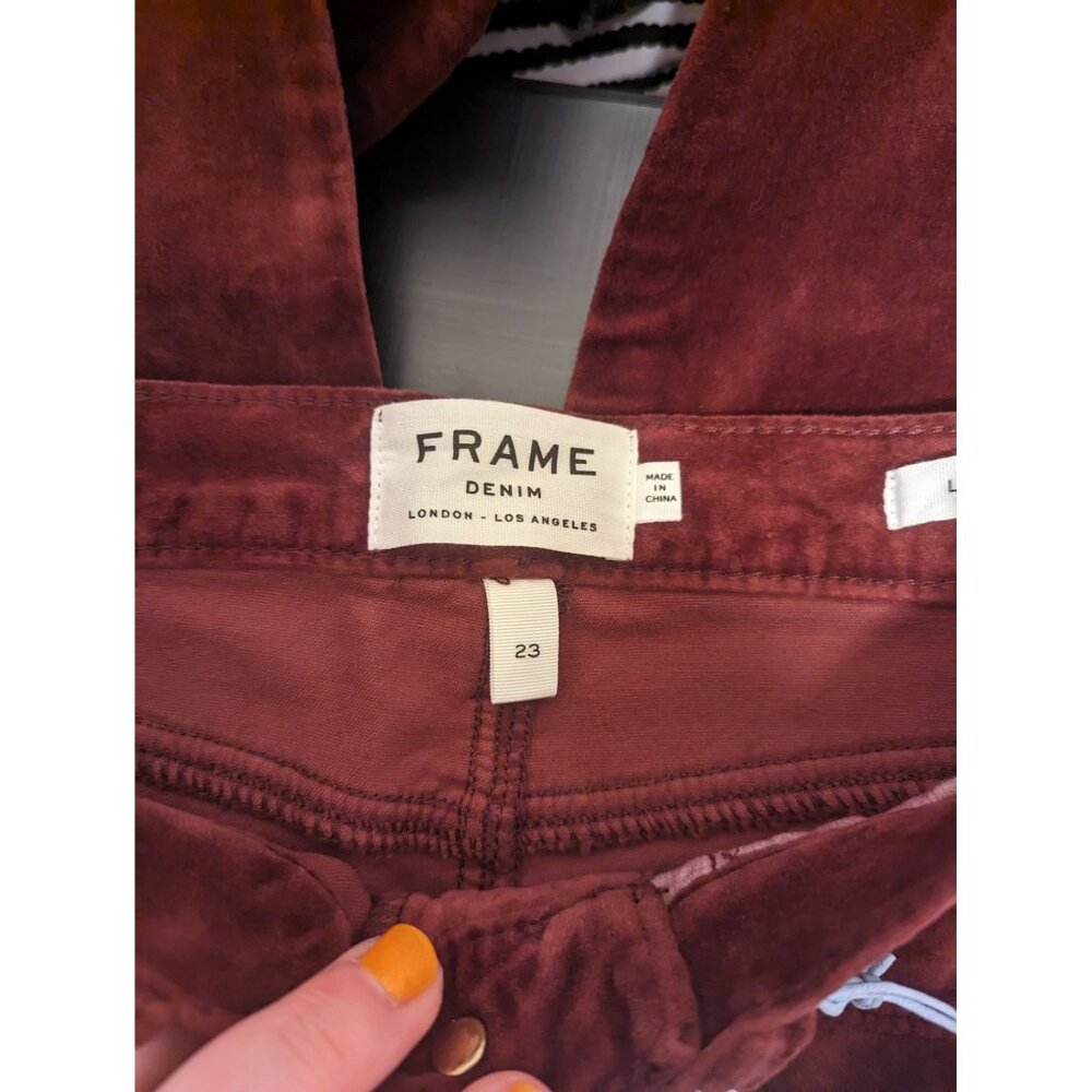 New Frame Skinny Velvet Burgundy Pants Size 23 - Picture 5 of 5